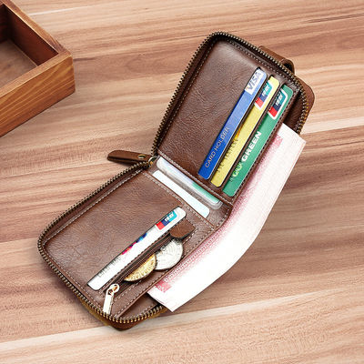 Cartera de cuero doble corta para hombres y mujeres Moneda de diseño Bolso de bolsillo de frente Cartera de bolsillo