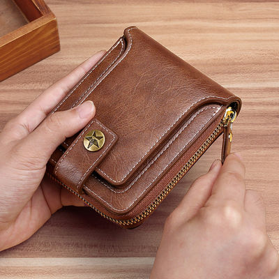 Cartera de cuero doble corta para hombres y mujeres Moneda de diseño Bolso de bolsillo de frente Cartera de bolsillo