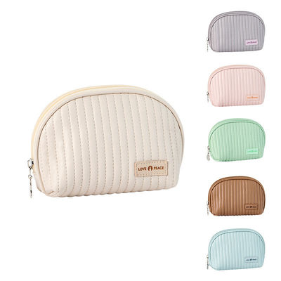 Logotipo de cuero bolsas cosméticas estilo pastel maquillaje organizador bolsas para cosméticos conveniencia