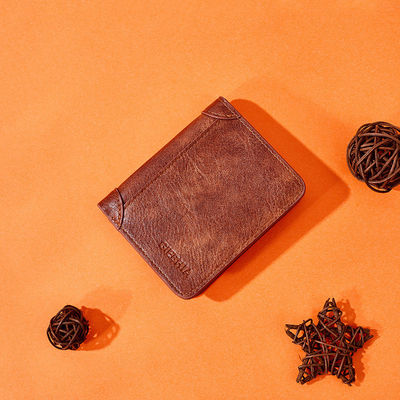 Cartera de cuero de grano completo para hombres Desmontable Bifold Crazy Horse Cartera en marrón retro