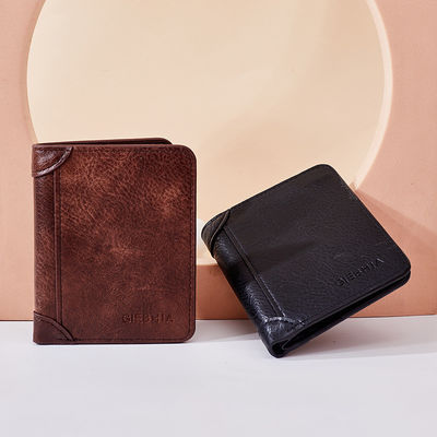 Cartera de cuero de grano completo para hombres Desmontable Bifold Crazy Horse Cartera en marrón retro
