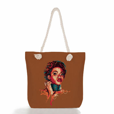 Cerradura abierta Unisex Gran Tote de algodón de paja con revestimiento impermeable y mangos de cuerda