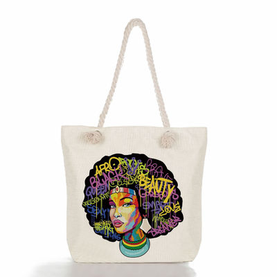Cerradura abierta Unisex Gran Tote de algodón de paja con revestimiento impermeable y mangos de cuerda