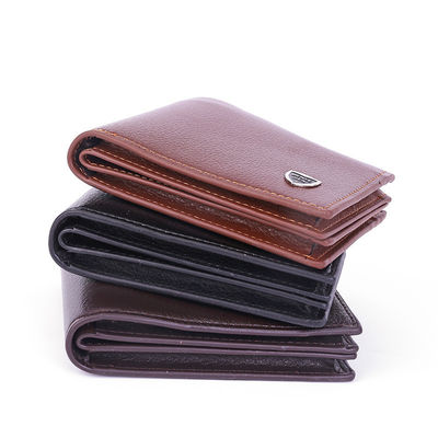 Cartera de cuero real con 2 ventanas de identificación de cuero de grano completo