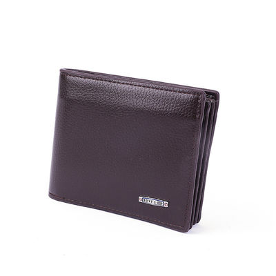 Cartera de cuero real con 2 ventanas de identificación de cuero de grano completo