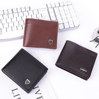 Cartera de cuero real con 2 ventanas de identificación de cuero de grano completo