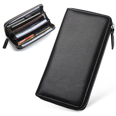 Bolso de cartera de cuero real para hombres delgado con logotipo personalizado de Customized