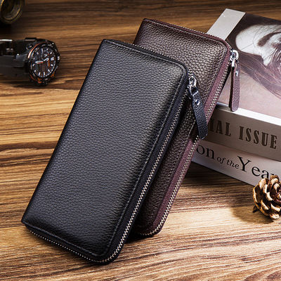 Bolso de cartera de cuero real para hombres delgado con logotipo personalizado de Customized