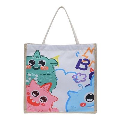 2024 Bolso de hombro de dibujos animados personalizados para niños para playa, ocio, viajes, lienzo, bolso de toque