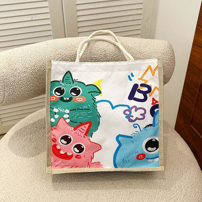 2024 Bolso de hombro de dibujos animados personalizados para niños para playa, ocio, viajes, lienzo, bolso de toque