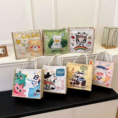 2024 Bolso de hombro de dibujos animados personalizados para niños para playa, ocio, viajes, lienzo, bolso de toque