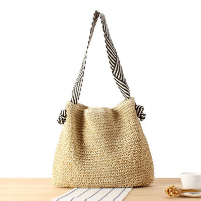 Bolso de hombro con trenza de paja de estilo coreano para mujeres con correa anudada de playa