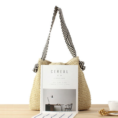Bolso de hombro con trenza de paja de estilo coreano para mujeres con correa anudada de playa