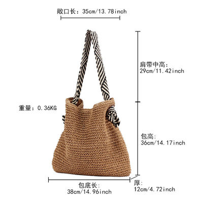 Bolso de hombro con trenza de paja de estilo coreano para mujeres con correa anudada de playa