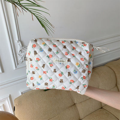 Bolso de maquillaje de algodón con colchoneta a medida Bolso de higiene artesanal de moda con cierre de cremallera