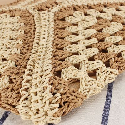 Bolso de playa tejido a mano ecológico para mujeres con diseño floral hueco y correa de cuero PU