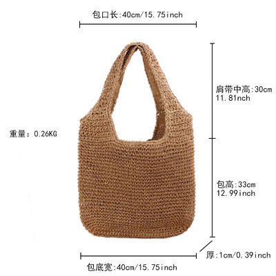 Bolso de paja tejido a mano de un hombro para viajes de mujeres y salidas a la playa