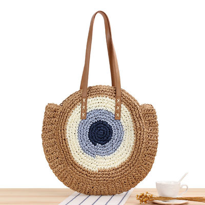 Verano medio redondo estilo étnico montura paja tejida de playa bolso de ratán hecho a mano para unisex