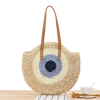 Verano medio redondo estilo étnico montura paja tejida de playa bolso de ratán hecho a mano para unisex