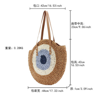 Verano medio redondo estilo étnico montura paja tejida de playa bolso de ratán hecho a mano para unisex