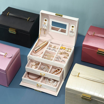 Cajas de joyería de viaje con gran almacenamiento en cuero de PU