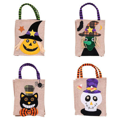 Cerradura abierta Reutilizable Halloween Calabaza Bruja Esqueleto de lino bolso para la colección de dulces