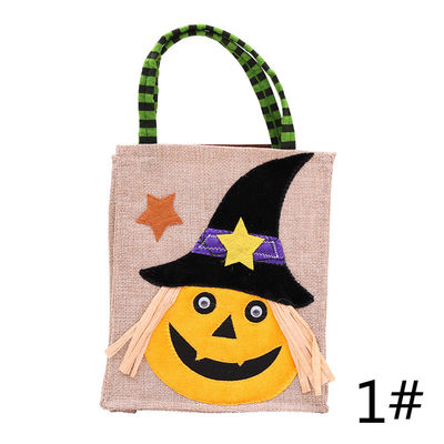 Cerradura abierta Reutilizable Halloween Calabaza Bruja Esqueleto de lino bolso para la colección de dulces