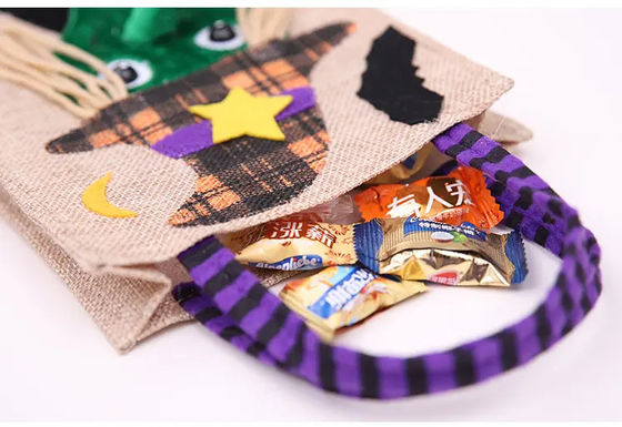 Cerradura abierta Reutilizable Halloween Calabaza Bruja Esqueleto de lino bolso para la colección de dulces
