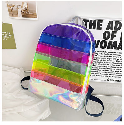 Bolsa de PVC transparente elegante Mujeres con barras de jalea Cosida Holograma de arco iris para el día a día