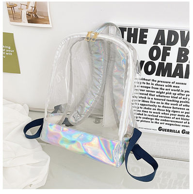 Bolsa de PVC transparente elegante Mujeres con barras de jalea Cosida Holograma de arco iris para el día a día