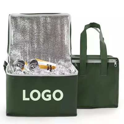 Logotipo personalizado Bolsa de enfriador de bucle suave para comestibles verdes aislados cerveza de picnic y más