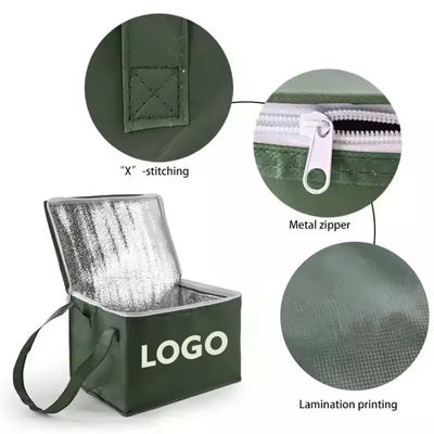 Logotipo personalizado Bolsa de enfriador de bucle suave para comestibles verdes aislados cerveza de picnic y más