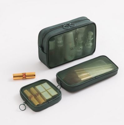 Tipo de patrón sólido malla de nylon maquillaje de aseo maquillaje bolsa cosmética con logotipo de letras personalizadas