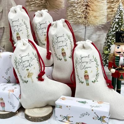 Saco de Papá Noel Bolsas de Navidad Bolsa de cuerdas con revestimiento de poliéster