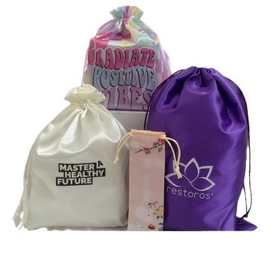 Bolsa de cordones de satén con logotipo personalizado para almacenamiento de pelucas para el cabello y embalaje de regalo de seda grande