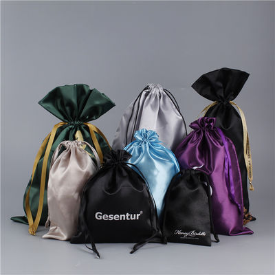 Bolsa de cordones de satén con logotipo personalizado para almacenamiento de pelucas para el cabello y embalaje de regalo de seda grande