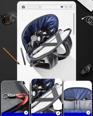 Bolso portátil de cuero de gran capacidad para hombres con puerto de carga USB anti robo