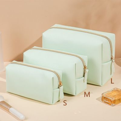 Bolsa de ropa de baño de cuero vegetariano con cierre de cremallera en color personalizado para viajes y cosméticos