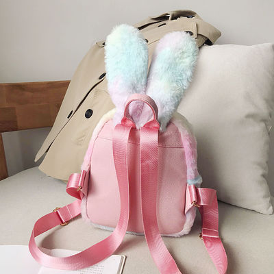 Unisex Cartoon Cute Bunny Mochila escolar con cierre de cremallera y Impresión de dibujos animados de conejos