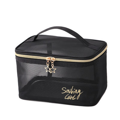 Cerradura con cremallera Maquillaje de malla negra Herramientas organizador de belleza Bolsa cosmética para amantes de la belleza