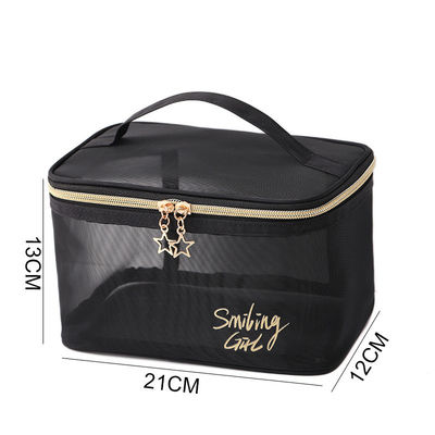 Cerradura con cremallera Maquillaje de malla negra Herramientas organizador de belleza Bolsa cosmética para amantes de la belleza