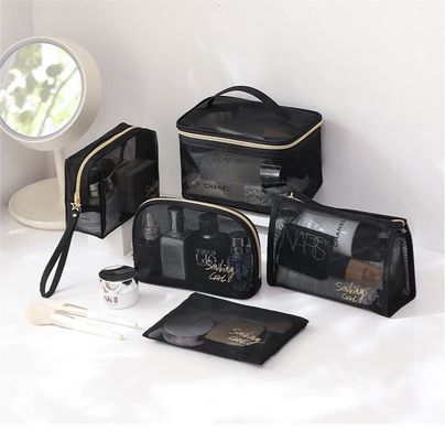 Cerradura con cremallera Maquillaje de malla negra Herramientas organizador de belleza Bolsa cosmética para amantes de la belleza