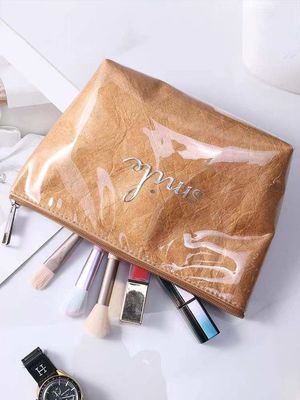 Bolsa cosmética impermeable para viajes con patrón sólido y opciones de color personalizadas