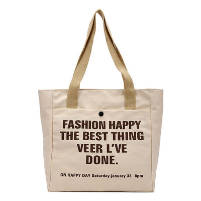 Estilo de moda de cierre abierto Impresión personalizada de lienzos Bolsas de compras Bolsa de algodón grande