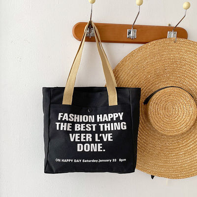 Estilo de moda de cierre abierto Impresión personalizada de lienzos Bolsas de compras Bolsa de algodón grande
