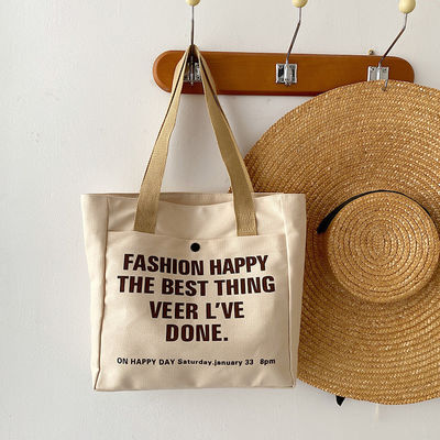 Estilo de moda de cierre abierto Impresión personalizada de lienzos Bolsas de compras Bolsa de algodón grande