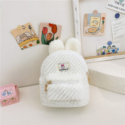 Minnie Peluda Plush Niños Bolsa Escolar para Niños Mochila Conejo Rosa Mini Cartoon Mochila de Veludo con cremallera