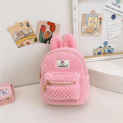 Minnie Peluda Plush Niños Bolsa Escolar para Niños Mochila Conejo Rosa Mini Cartoon Mochila de Veludo con cremallera