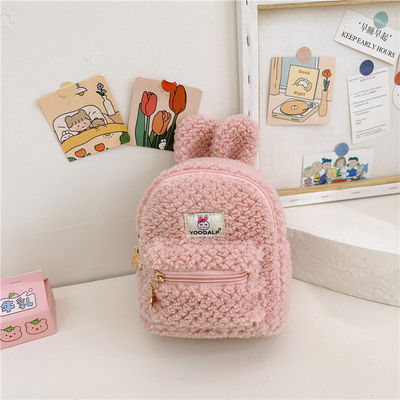 Minnie Peluda Plush Niños Bolsa Escolar para Niños Mochila Conejo Rosa Mini Cartoon Mochila de Veludo con cremallera