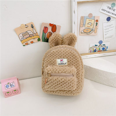 Minnie Peluda Plush Niños Bolsa Escolar para Niños Mochila Conejo Rosa Mini Cartoon Mochila de Veludo con cremallera